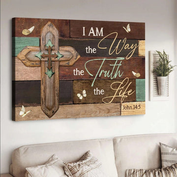 Jesus wooden cross I am the way the truth the life - Matte Canvas