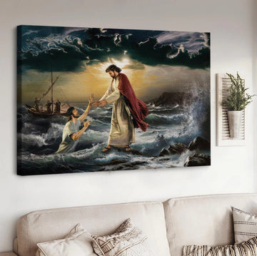 Strong storm ocean God holds your hand - Matte Canvas