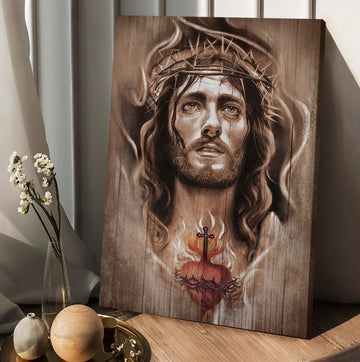 Jesus crown of thorns heart cross - Matte Canvas