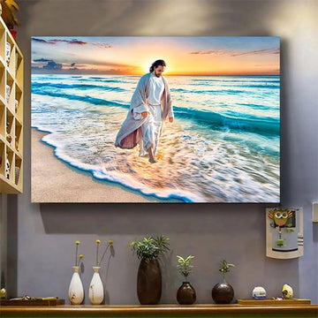 Jesus walks on the beach - Matte Canvas