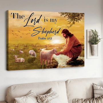 Jesus with Lamb, Stunning sunset, The Lord is my shepherd - Matte Canvas