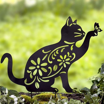 Lakeside Cat Silhouette Stake for Yards Gardens -  Cut Metal Sign