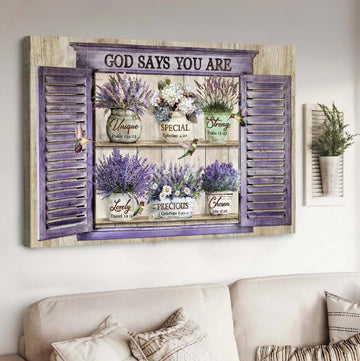 Lavender vase, Hummingbird, Purple window, God says you are - Matte Canvas