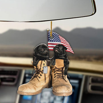 Black Pug American soldiers Ornament