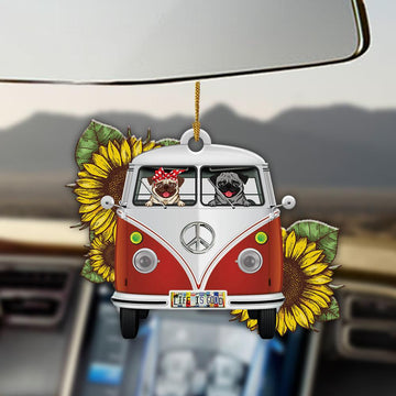 Pugs And The Happy Summer Car Ornament