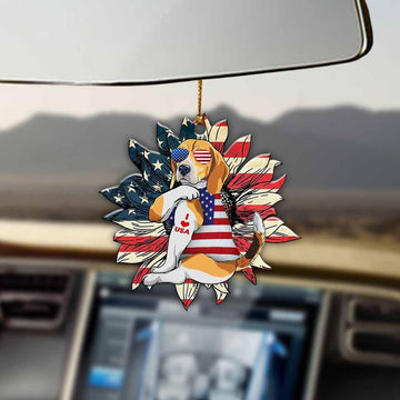 Beagle Sunflower Flag Lovely Independence Day American Ornament