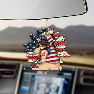 Pug Sunflower Flag Lovely Independence Day American Ornament