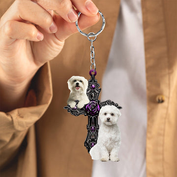 Maltese Pray For God Acrylic Keychain Dog Keychain, Maltese Lover
