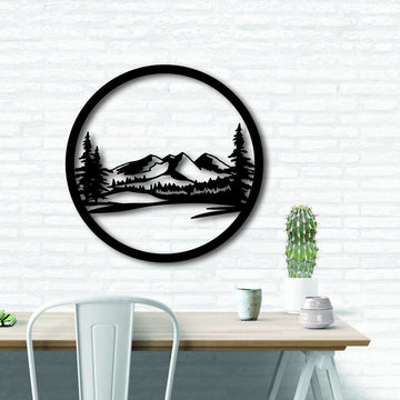 Mountain Forest Scenery (Circle) | Wall Art Decor - Cut Metal Sign