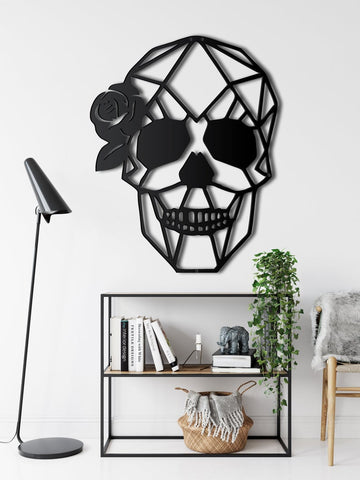 Geometric Skull Rose Decor | Wall Art - Cut Metal Sign