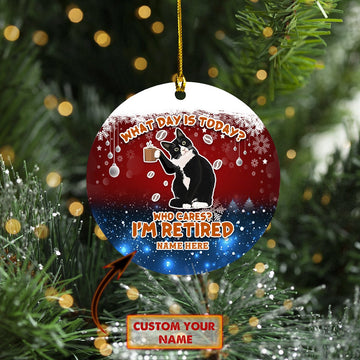 Cat Who Cares? I'm Retired Christmas - Personalized One Sided Ornament