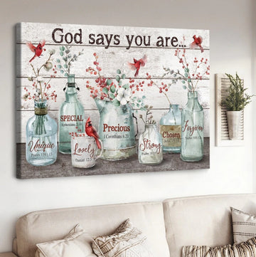 Baby flower, Cardinal painting, Crystal vase, God says you are - Matte Canvas