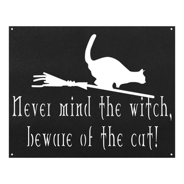 Never Mind The Witch Beware of the Cat Rectangle for Cat Lovers | Wall Art Decor - Cut Metal Sign