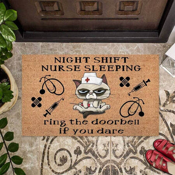 Night shift nurse sleeping ring the doorbell if you dare  - Doormat