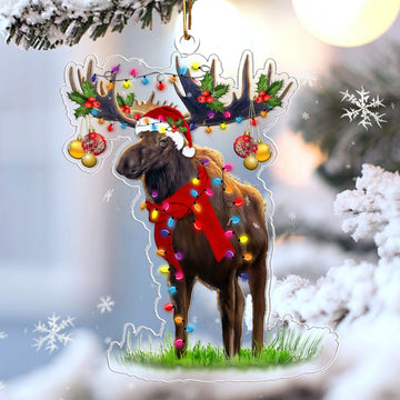 Moose Reindeer Shape Christmas 2 sides Ornament