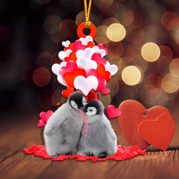 Penguin Heart balloons couple Shape Ornament