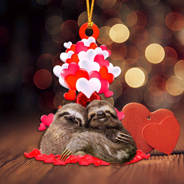 Sloth Heart balloons couple Shape Ornament
