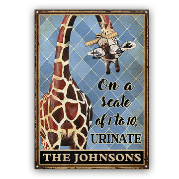 On The Scale Giraffe Restroom Decor - Personalized Custom Classic Metal Signs
