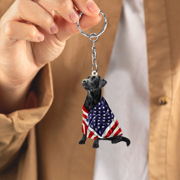 Black Labrador American Patriot Flag Acrylic Keychain, Black Labrador Lover, Black Labrador Gift