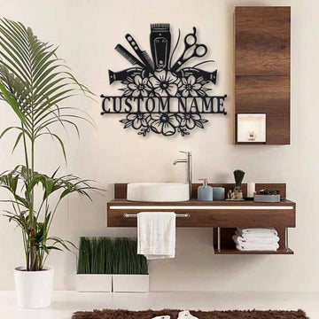 Beauty Salon Hair Stylist Flower ver 2 - Personalized Metal House Sign