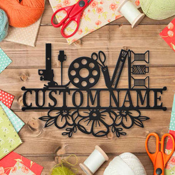 Love Sewing Tools Monogram - Personalized Metal House Sign
