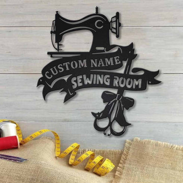 Personalized Name Sewing Room Metal House Sign