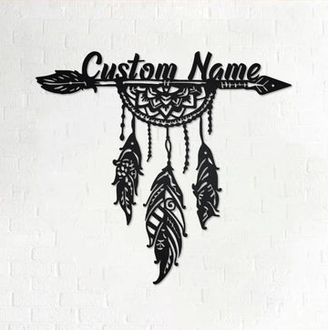 Arrow Feathers Dreamcatcher -  Personalized Metal House Sign