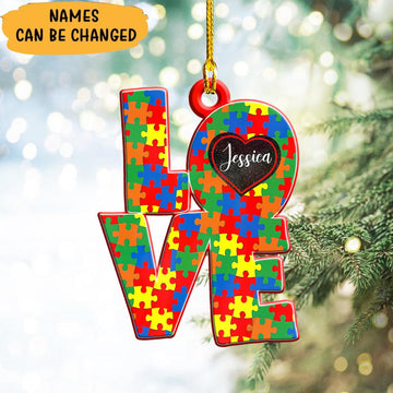 Personalized autism love shape - Two sides ornament