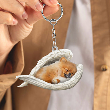 Pomeranian Sleeping Angel Acrylic Keychain Dog Sleeping Keychain, Pomeranian Lover