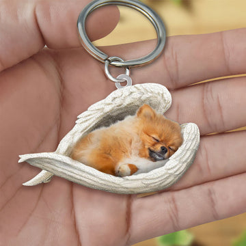 Pomeranian Sleeping Angel Acrylic Keychain Dog Sleeping Keychain, Pomeranian Lover