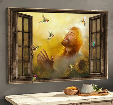 Jesus, Pray for healing, Hummingbird drawing, Watercolor sunflower - Matte Canvas