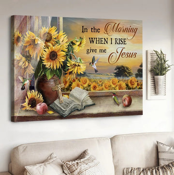 Pretty sunflower field, Sunset painting, Hummingbird, In the morning when I rise give me Jesus - Matte Canvas