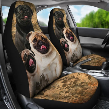 Pug with Leaves Pattern - Car Seat Covers
