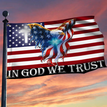 In God We Trust, Christian Cross, American Eagle Flag - House Flag