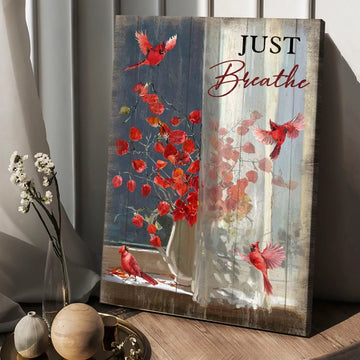 Red cardinal red leaves Just breathe - Matte Canvas