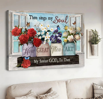 Flowers window frame Then sings my soul my savior God to thee - Matte Canvas