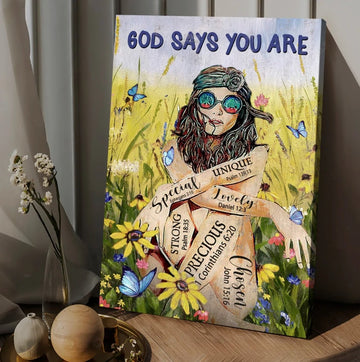 Flower field, Green meadow, Hippie, God says you are - Matte Canvas