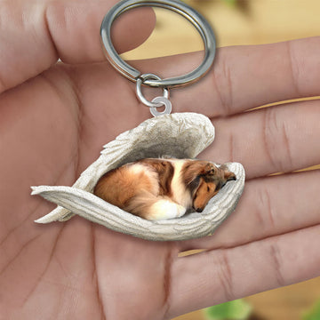 Rough Collie Sleeping Angel Acrylic Keychain Dog Sleeping Keychain, Rough Collie Lover