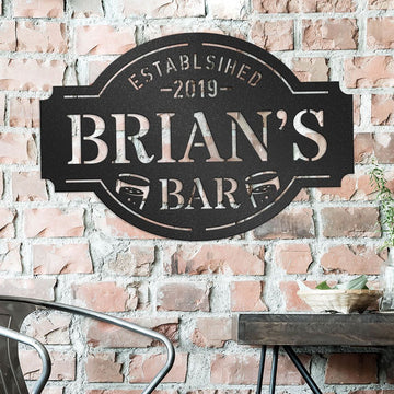 Established year name's bar - Personalized Cut Metal Sign