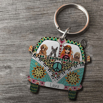 Dog Lovers Personalized Keychain Girl With Dogs On The Van