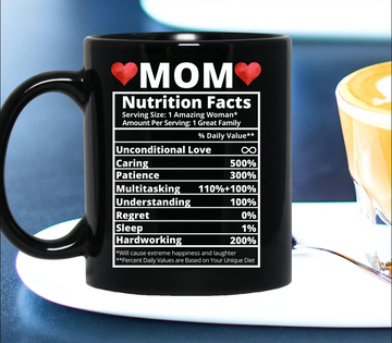 Mom nutrition facts Black Mug 11Oz 15Oz