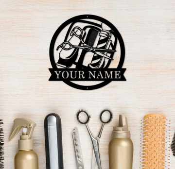 Barber Hair Stylist Monogram 1 - Personalized Metal House Sign