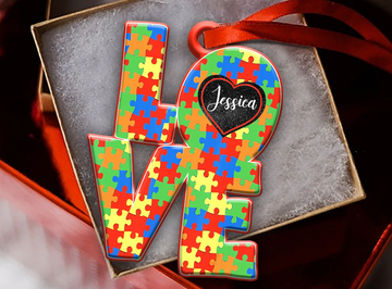 Personalized autism love shape - Two sides ornament