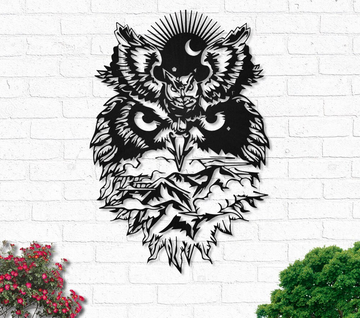 Sun and Moon Owl - Cut Metal House Sign Wall art
