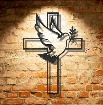 Peaceful Dove Cross Metal House Sign
