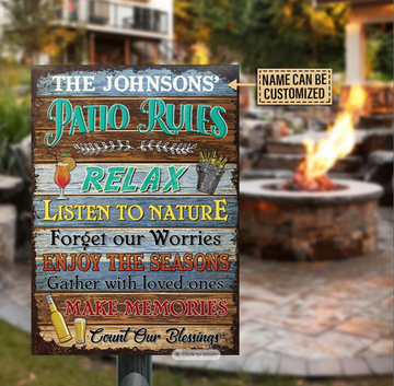 Personalized Patio Rules Make Memories - Funny Wall Art - Personalized Classic Metal Signs