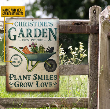 Personalized Garden Plant Smiles Grow Love - Funny Wall Art - Personalized Classic Metal Signs