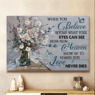 White daisy drawing, Beautiful butterfly, Signs from heaven show up to remind you love never dies - Matte Canvas