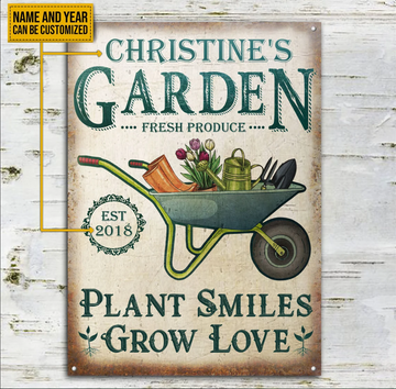 Personalized Garden Plant Smiles Grow Love - Funny Wall Art - Personalized Classic Metal Signs