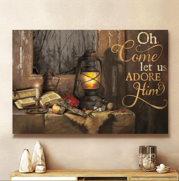 Oh come let us adore him Jesus Candle Cross Bible - Matte Canvas